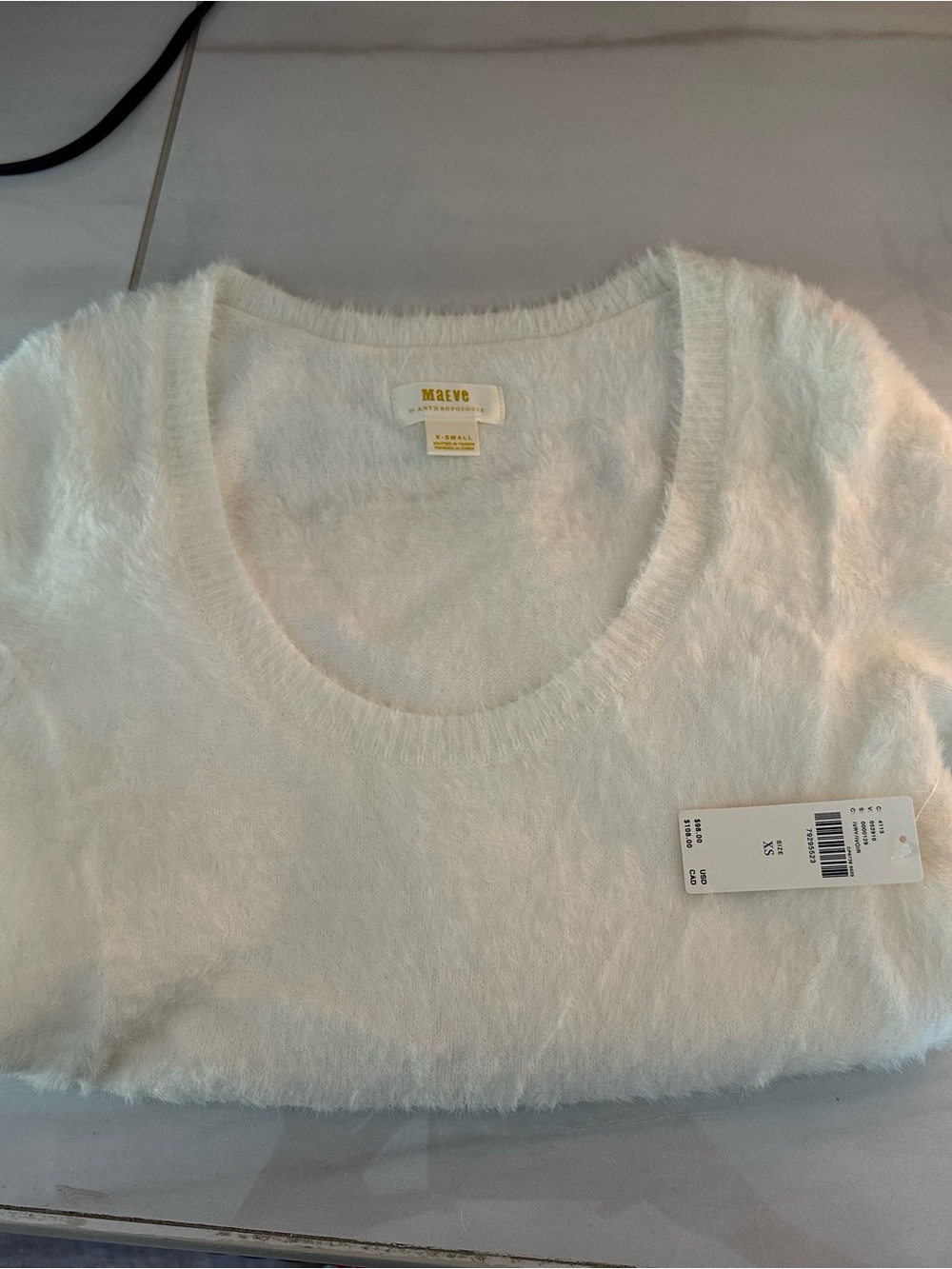 Maeve Soft Cream Scoop-Neck Fuzzy Sweater